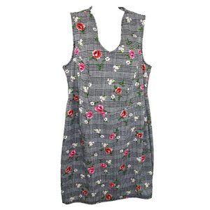 Ashley Stewart Plaid Floral Dress Size 26 Black White Stretch Pink Roses NWT